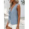 image:imagePRETTYGARDEN Women 2026 Summer Tie Front Eyelet Tank Tops Trendy Floral Vest Sleeveless V Neck Dressy Blouse Vacation OutfitsDusty Blue