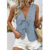 image:imagePRETTYGARDEN Women 2026 Summer Tie Front Eyelet Tank Tops Trendy Floral Vest Sleeveless V Neck Dressy Blouse Vacation OutfitsDusty Blue