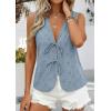 image:imagePRETTYGARDEN Women 2026 Summer Tie Front Eyelet Tank Tops Trendy Floral Vest Sleeveless V Neck Dressy Blouse Vacation OutfitsDusty Blue