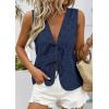 image:imagePRETTYGARDEN Women 2026 Summer Tie Front Eyelet Tank Tops Trendy Floral Vest Sleeveless V Neck Dressy Blouse Vacation OutfitsNavy Blue