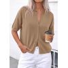 image:imagePRETTYGARDEN Women Spring Short Sleeve Cardigan Sweaters Button Down Knit Shirt Blouse Dressy Casual Tops 2026 Summer OutfitsKhaki