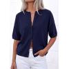 image:imagePRETTYGARDEN Women Spring Short Sleeve Cardigan Sweaters Button Down Knit Shirt Blouse Dressy Casual Tops 2026 Summer OutfitsNavy Blue