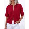 image:imagePRETTYGARDEN Women Spring Short Sleeve Cardigan Sweaters Button Down Knit Shirt Blouse Dressy Casual Tops 2026 Summer OutfitsRed