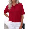 image:imagePRETTYGARDEN Women Spring Short Sleeve Cardigan Sweaters Button Down Knit Shirt Blouse Dressy Casual Tops 2026 Summer OutfitsRed