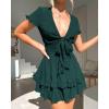 image:imagePRETTYGARDEN Women Summer Short Dress 2026 Casual V Neck Short Sleeve Tiered Bow Mini Sun Dresses Beach Vacation SundressDark Green