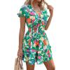 image:imagePRETTYGARDEN Women Summer Short Dress 2026 Casual V Neck Short Sleeve Tiered Bow Mini Sun Dresses Beach Vacation SundressFloral Green Orange