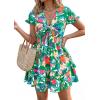image:imagePRETTYGARDEN Women Summer Short Dress 2026 Casual V Neck Short Sleeve Tiered Bow Mini Sun Dresses Beach Vacation SundressFloral Green Orange