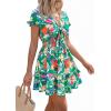 image:imagePRETTYGARDEN Women Summer Short Dress 2026 Casual V Neck Short Sleeve Tiered Bow Mini Sun Dresses Beach Vacation SundressFloral Green Orange