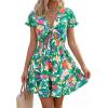 image:imagePRETTYGARDEN Women Summer Short Dress 2026 Casual V Neck Short Sleeve Tiered Bow Mini Sun Dresses Beach Vacation SundressFloral Green Orange