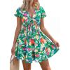 image:imagePRETTYGARDEN Women Summer Short Dress 2026 Casual V Neck Short Sleeve Tiered Bow Mini Sun Dresses Beach Vacation SundressFloral Green Orange