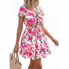 image:imagePRETTYGARDEN Women Summer Short Dress 2026 Casual V Neck Short Sleeve Tiered Bow Mini Sun Dresses Beach Vacation SundressFloral Green Pink