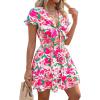 image:imagePRETTYGARDEN Women Summer Short Dress 2026 Casual V Neck Short Sleeve Tiered Bow Mini Sun Dresses Beach Vacation SundressFloral Green Pink