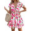 image:imagePRETTYGARDEN Women Summer Short Dress 2026 Casual V Neck Short Sleeve Tiered Bow Mini Sun Dresses Beach Vacation SundressFloral Green Pink