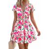 image:imagePRETTYGARDEN Women Summer Short Dress 2026 Casual V Neck Short Sleeve Tiered Bow Mini Sun Dresses Beach Vacation SundressFloral Green Pink