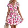 image:imagePRETTYGARDEN Women Summer Short Dress 2026 Casual V Neck Short Sleeve Tiered Bow Mini Sun Dresses Beach Vacation SundressFloral Green Pink