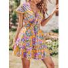 image:imagePRETTYGARDEN Women Summer Short Dress 2026 Casual V Neck Short Sleeve Tiered Bow Mini Sun Dresses Beach Vacation SundressFloral Orange