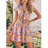 image:imagePRETTYGARDEN Women Summer Short Dress 2026 Casual V Neck Short Sleeve Tiered Bow Mini Sun Dresses Beach Vacation SundressFloral Orange