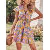 image:imagePRETTYGARDEN Women Summer Short Dress 2026 Casual V Neck Short Sleeve Tiered Bow Mini Sun Dresses Beach Vacation SundressFloral Orange