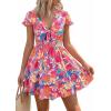 image:imagePRETTYGARDEN Women Summer Short Dress 2026 Casual V Neck Short Sleeve Tiered Bow Mini Sun Dresses Beach Vacation SundressFloral Pink Orange