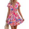 image:imagePRETTYGARDEN Women Summer Short Dress 2026 Casual V Neck Short Sleeve Tiered Bow Mini Sun Dresses Beach Vacation SundressFloral Pink Orange