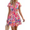 image:imagePRETTYGARDEN Women Summer Short Dress 2026 Casual V Neck Short Sleeve Tiered Bow Mini Sun Dresses Beach Vacation SundressFloral Pink Orange
