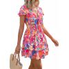 image:imagePRETTYGARDEN Women Summer Short Dress 2026 Casual V Neck Short Sleeve Tiered Bow Mini Sun Dresses Beach Vacation SundressFloral Pink Orange