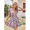 image:imagePRETTYGARDEN Women Summer Short Dress 2026 Casual V Neck Short Sleeve Tiered Bow Mini Sun Dresses Beach Vacation SundressFloral Purple
