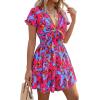 image:imagePRETTYGARDEN Women Summer Short Dress 2026 Casual V Neck Short Sleeve Tiered Bow Mini Sun Dresses Beach Vacation SundressFloral Rose Red