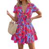 image:imagePRETTYGARDEN Women Summer Short Dress 2026 Casual V Neck Short Sleeve Tiered Bow Mini Sun Dresses Beach Vacation SundressFloral Rose Red