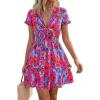 image:imagePRETTYGARDEN Women Summer Short Dress 2026 Casual V Neck Short Sleeve Tiered Bow Mini Sun Dresses Beach Vacation SundressFloral Rose Red