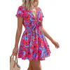 image:imagePRETTYGARDEN Women Summer Short Dress 2026 Casual V Neck Short Sleeve Tiered Bow Mini Sun Dresses Beach Vacation SundressFloral Rose Red