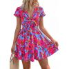 image:imagePRETTYGARDEN Women Summer Short Dress 2026 Casual V Neck Short Sleeve Tiered Bow Mini Sun Dresses Beach Vacation SundressFloral Rose Red