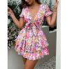 image:imagePRETTYGARDEN Women Summer Short Dress 2026 Casual V Neck Short Sleeve Tiered Bow Mini Sun Dresses Beach Vacation SundressFloral White