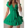 image:imagePRETTYGARDEN Women Summer Short Dress 2026 Casual V Neck Short Sleeve Tiered Bow Mini Sun Dresses Beach Vacation SundressGreen