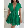 image:imagePRETTYGARDEN Women Summer Short Dress 2026 Casual V Neck Short Sleeve Tiered Bow Mini Sun Dresses Beach Vacation SundressGreen