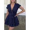 image:imagePRETTYGARDEN Women Summer Short Dress 2026 Casual V Neck Short Sleeve Tiered Bow Mini Sun Dresses Beach Vacation SundressNavy