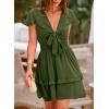 image:imagePRETTYGARDEN Women Summer Short Dress 2026 Casual V Neck Short Sleeve Tiered Bow Mini Sun Dresses Beach Vacation SundressOlive Green