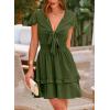 image:imagePRETTYGARDEN Women Summer Short Dress 2026 Casual V Neck Short Sleeve Tiered Bow Mini Sun Dresses Beach Vacation SundressOlive Green