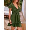 image:imagePRETTYGARDEN Women Summer Short Dress 2026 Casual V Neck Short Sleeve Tiered Bow Mini Sun Dresses Beach Vacation SundressOlive Green
