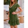 image:imagePRETTYGARDEN Women Summer Short Dress 2026 Casual V Neck Short Sleeve Tiered Bow Mini Sun Dresses Beach Vacation SundressOlive Green