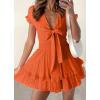 image:imagePRETTYGARDEN Women Summer Short Dress 2026 Casual V Neck Short Sleeve Tiered Bow Mini Sun Dresses Beach Vacation SundressOrange