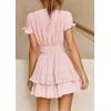 image:imagePRETTYGARDEN Women Summer Short Dress 2026 Casual V Neck Short Sleeve Tiered Bow Mini Sun Dresses Beach Vacation SundressPink