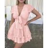 image:imagePRETTYGARDEN Women Summer Short Dress 2026 Casual V Neck Short Sleeve Tiered Bow Mini Sun Dresses Beach Vacation SundressPink
