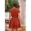 image:imagePRETTYGARDEN Women Summer Short Dress 2026 Casual V Neck Short Sleeve Tiered Bow Mini Sun Dresses Beach Vacation SundressRust Red