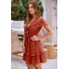 image:imagePRETTYGARDEN Women Summer Short Dress 2026 Casual V Neck Short Sleeve Tiered Bow Mini Sun Dresses Beach Vacation SundressRust Red
