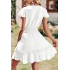 image:imagePRETTYGARDEN Women Summer Short Dress 2026 Casual V Neck Short Sleeve Tiered Bow Mini Sun Dresses Beach Vacation SundressWhite