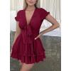 image:imagePRETTYGARDEN Women Summer Short Dress 2026 Casual V Neck Short Sleeve Tiered Bow Mini Sun Dresses Beach Vacation SundressWine Red