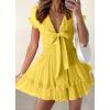 image:imagePRETTYGARDEN Women Summer Short Dress 2026 Casual V Neck Short Sleeve Tiered Bow Mini Sun Dresses Beach Vacation SundressYellow