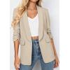 image:imagePRETTYGARDEN Womens 2026 Spring Blazers Business Casual Outfits Open Front Ruched 34 Sleeve Lightweight Work Suits JacketsBeige