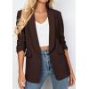 image:imagePRETTYGARDEN Womens 2026 Spring Blazers Business Casual Outfits Open Front Ruched 34 Sleeve Lightweight Work Suits JacketsBrown